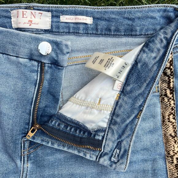 Jen7 for 7 For All Mankind Crest Ankle Straight Snakeskin Stripe Denim Jeans 8 - Picture 4 of 10